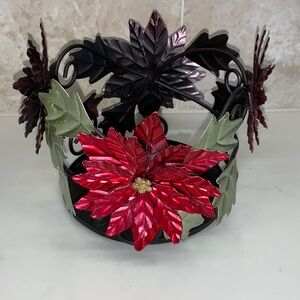 Sonoma Poinsettia Leaf Christmas Flower Metal Cut Out Candle Holder Farmhouse